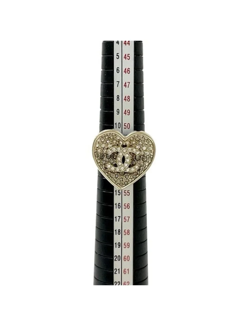 Chanel Ring Gold Black Coco Mark Heart Rhinestone